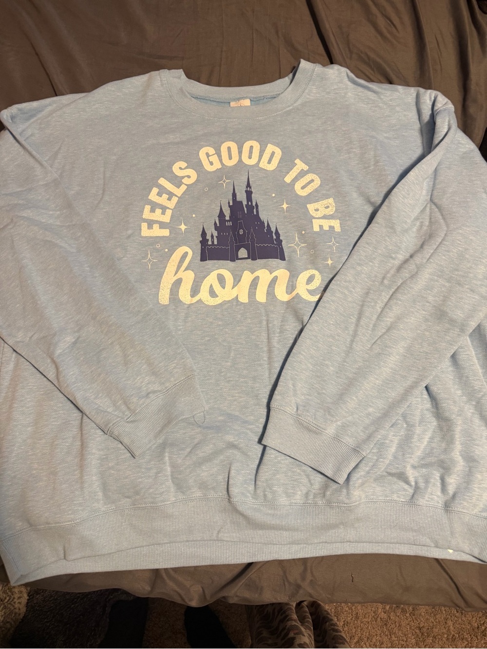 Disney Light Blue Crewneck Sweatshirt with Navy Castle Graphic